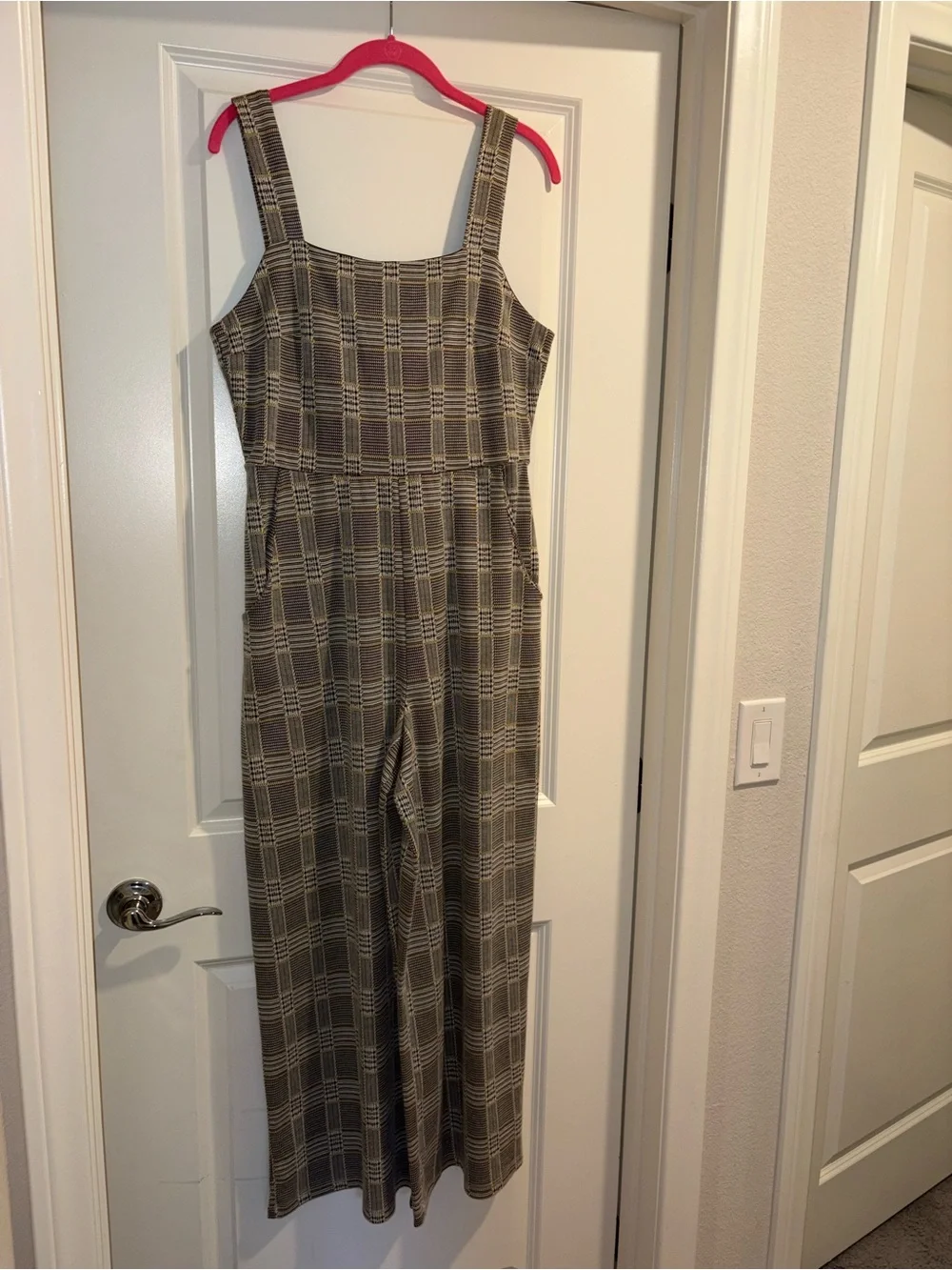 FREE PEOPLE open/tie back plaid  jumpsuit wide leg cropped stretch Size 2